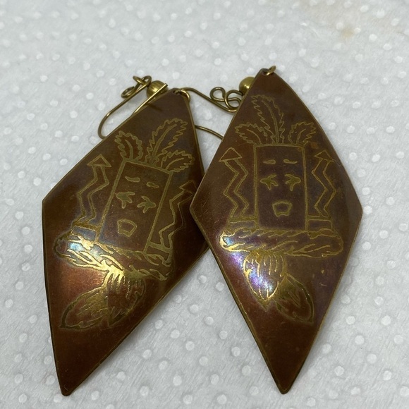 Earrings Hawaiian tiki earrings ki’i gold tone tribal fun - Picture 1 of 8